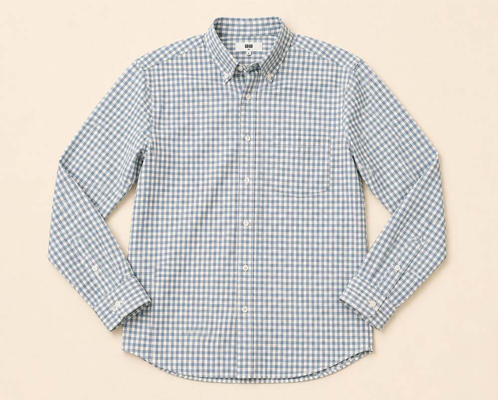UNIQLO Gingham Button Up Shirt Small Blue White‎ Y2K Preppy Core